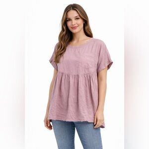 We The Free by Free People Linen Babydoll Tunic Top Pink Medium